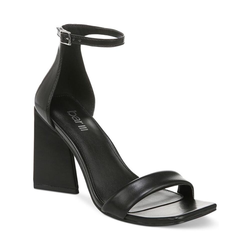 BAR III Womens Black Padded Appel Square Toe Flare Buckle Heeled Sandal 7 M